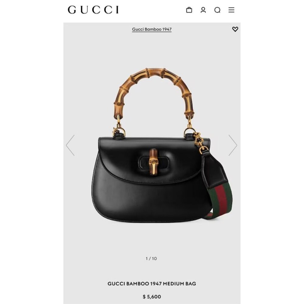 Gucci GG Bamboo 1947 Vintage Shoulder Bag Purse Black Leather Handle - Picture 3 of 15
